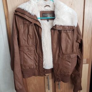 Faux leather faux fur jacket